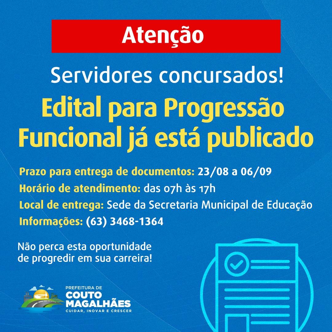 Prefeitura de Couto Magalhães publica edital para Progressão Funcional dos Servidores Públicos concursados