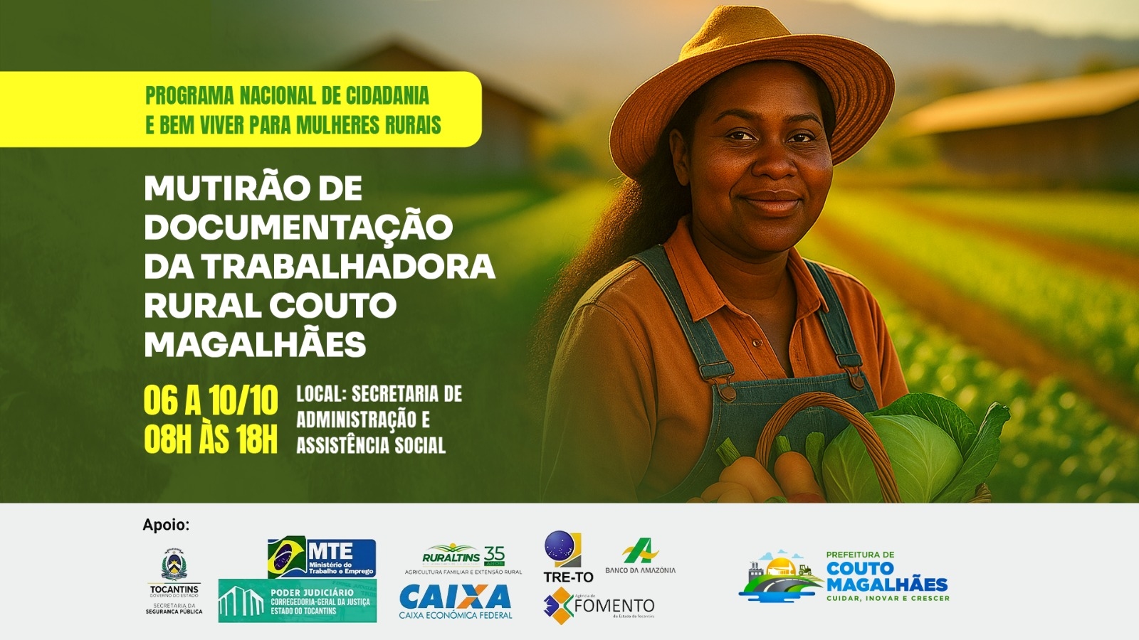 Governador Laurez e senador Irajá irão prestigiar Mutirão de Documentação da Trabalhadora Rural em Couto Magalhães nesta segunda, dia 06 de outubro